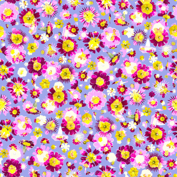 Colorful retro watercolor floral sixties style seamless pattern. Modern fun vintage doodle flower linen background. Playful fun summer boho garden bloom drawing for beach and swimwear fashion.  - Photo, Image