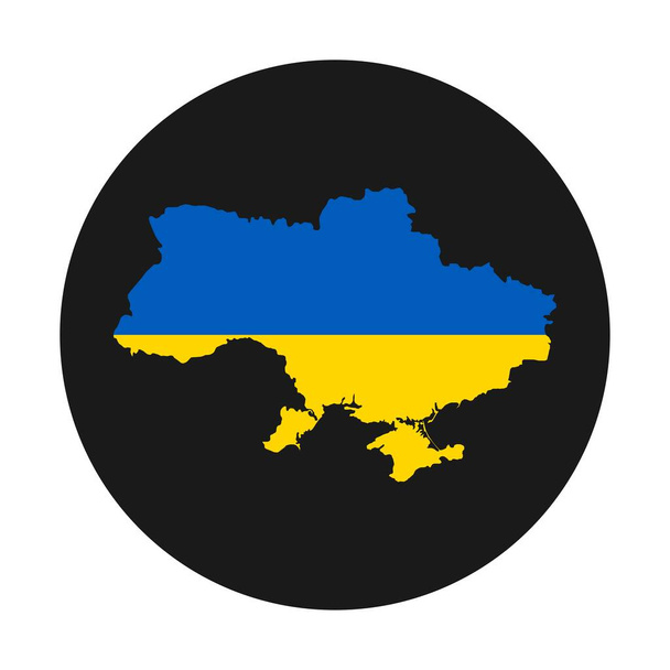Ukraine Landkarte Silhouette mit Fahne auf schwarzem Hintergrund - Vektor, Bild
