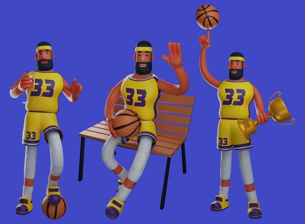 basketball player poses on isolated background 3d rendering - Photo, Image