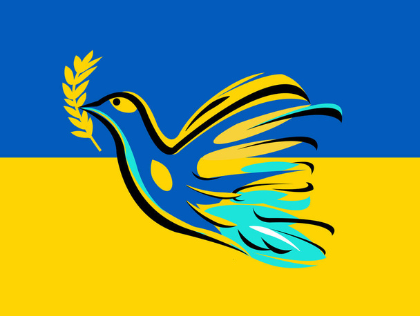 Bandeira da Ucrânia com pomba de ícone de paz - Vetor, Imagem