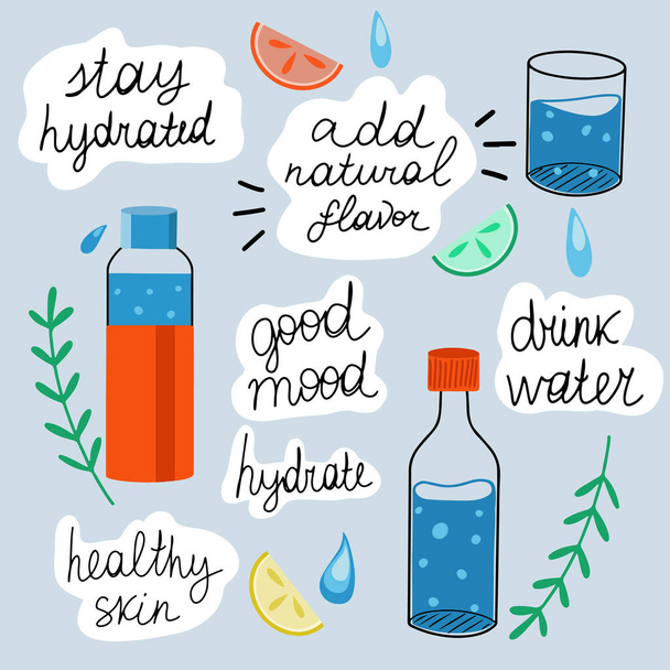 Bleiben Sie hydratisiert und trinken Sie Wasser thematischen Satz von Vektor Clip Art - Vektor, Bild