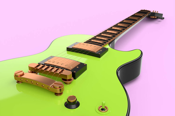 Close-up of acoustic guitar isolated on pink background. 3d render of concept for rock festival poster with spanish guitar for music shop - Фото, изображение
