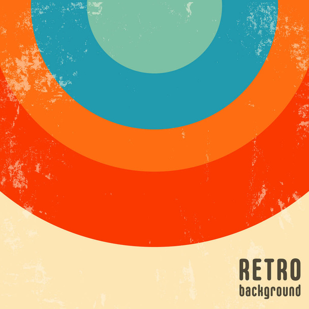 Retro design background with vintage grunge texture and colored round stripes. Vector illustration - Vector, Image