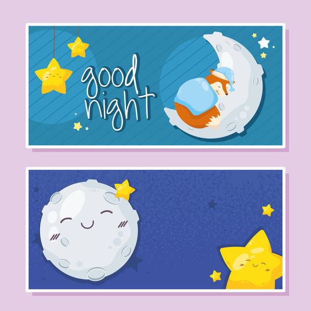 due carte buona notte - Vettoriali, immagini
