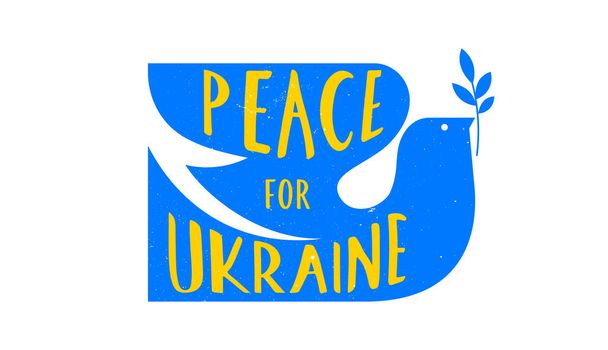 Flying bird, dove as a symbol of peace. Support Ukraine, Stand with Ukraine banner and poster in yellow and blue colors - Vecteur, image