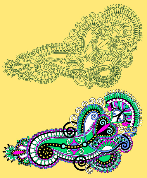 original hand draw line art ornate flower design. Ukrainian trad - Вектор, зображення