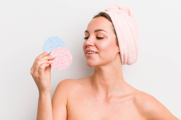 pretty blonde woman with cleaner sponge - Photo, image