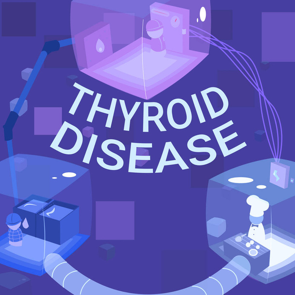 Tiroid Hastalığı 'nı gösteren metin başlığı. İş konsepti tiroid bezi yeterli hormon üretememektedir Gerekli İşyeri Kaynaklarını Sağlayan Birleşmiş Kabinler. - Fotoğraf, Görsel