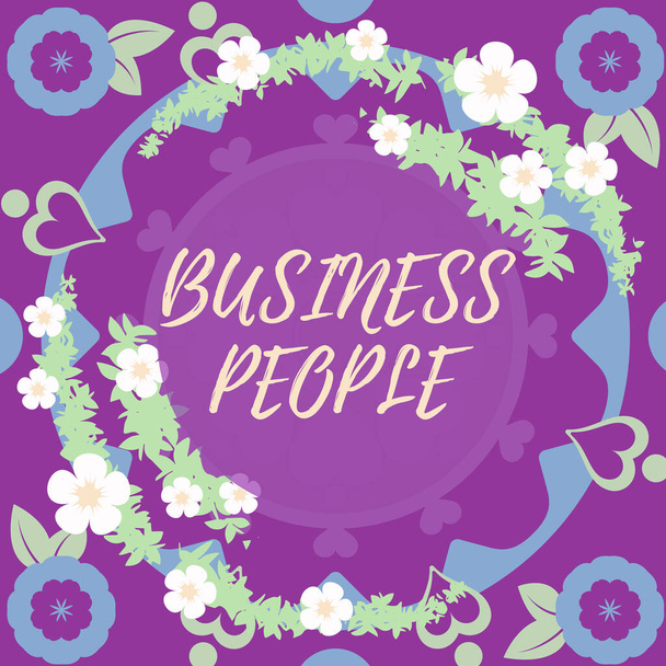 Концептуальный дисплей Business People. Бизнес-идея People who work in business especially at an executive level Blank Frame Decorated with Abstract Modernized Forms Flowers And Foliage. - Фото, изображение