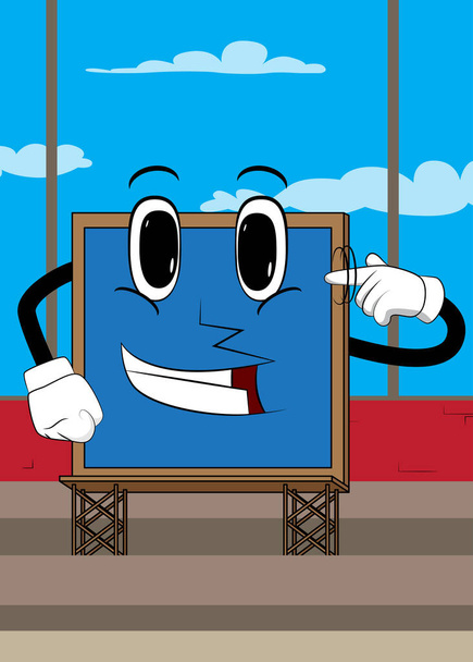 Billboard shows a you're nuts gesture by twisting his finger around his temple. Cute cartoon advertisement sign, banner character. - Vector, Image