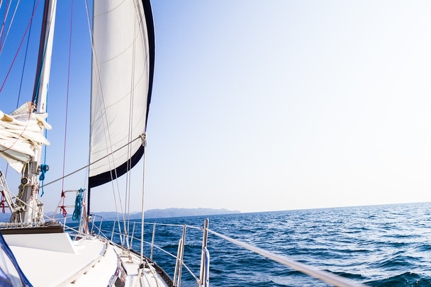 sea yacht deck on tropical sea background - Zdjęcie, obraz