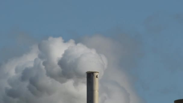 Cheminée à tour dans une usine industrielle expulsant la fumée et la contamination - Séquence, vidéo