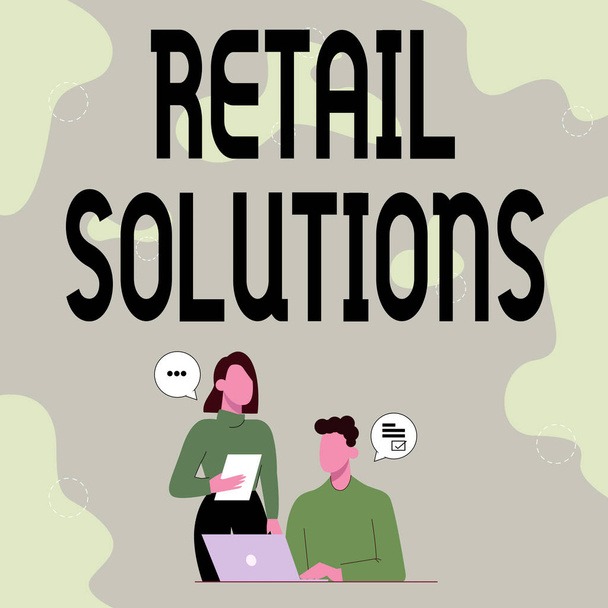 Tekst bijschrift presenteren Retail Solutions. Business overview proces van het bevorderen van een grotere verkoop en klanttevredenheid Partners Het delen van nieuwe ideeën voor verbetering van vaardigheden Werkstrategieën. - Foto, afbeelding