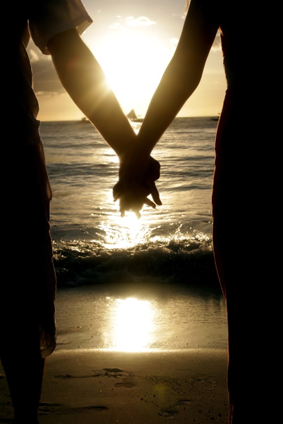 Braut und Bräutigam, Strandhochzeit zu zweit, Silhouetten - Foto, Bild