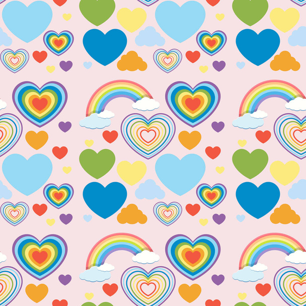 Απρόσκοπτη απεικόνιση μοτίβο καρδιά και ουράνιο τόξο - Διάνυσμα, εικόνα