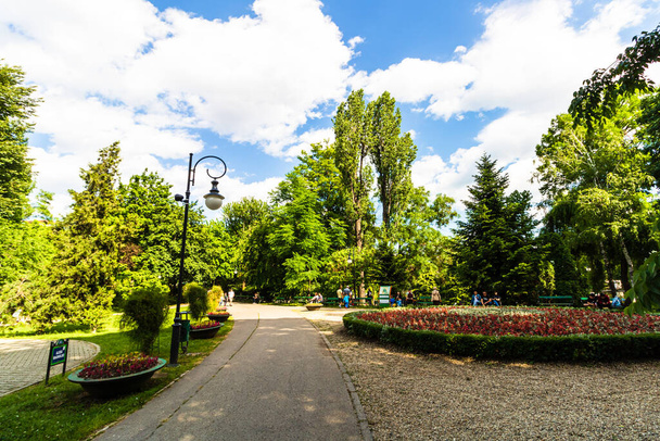Az emberek sétálnak, jól érzik magukat, a karantén vagy a koronavírus korlátozása után élvezik a szabadtéri parkot. A hatóságok által a világjárvány vírusával szemben hozott intézkedések enyhítése. Cismigiu Park, Bukarest, Románia, 2020. - Fotó, kép