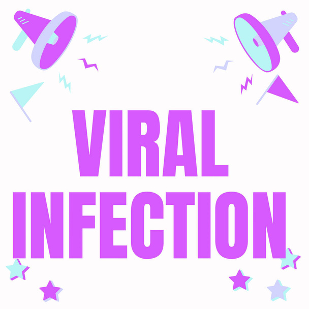 Inspiratie vertoont tekenen van Virale Infectie. Woord voor Virale Infectie Tablet Tekenen met Megafoon Het maken van nieuwe aankondiging om een Chat Box. - Foto, afbeelding