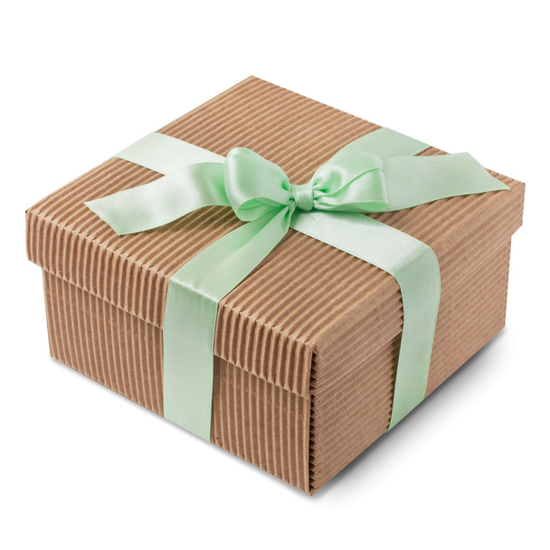 Carton cadeau enveloppé ruban vert avec arc pastel
 - Photo, image