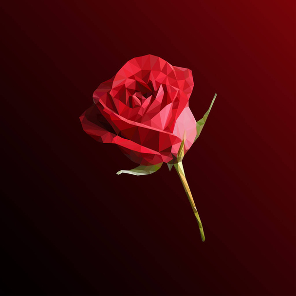 Ρομαντικό κόκκινο τριαντάφυλλο χαμηλό πολυ στυλ - Διάνυσμα, εικόνα