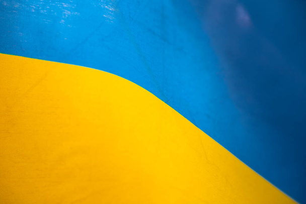 Flag of Ukraine, UA. Blue and yellow colors. Close up shot, background - Photo, Image
