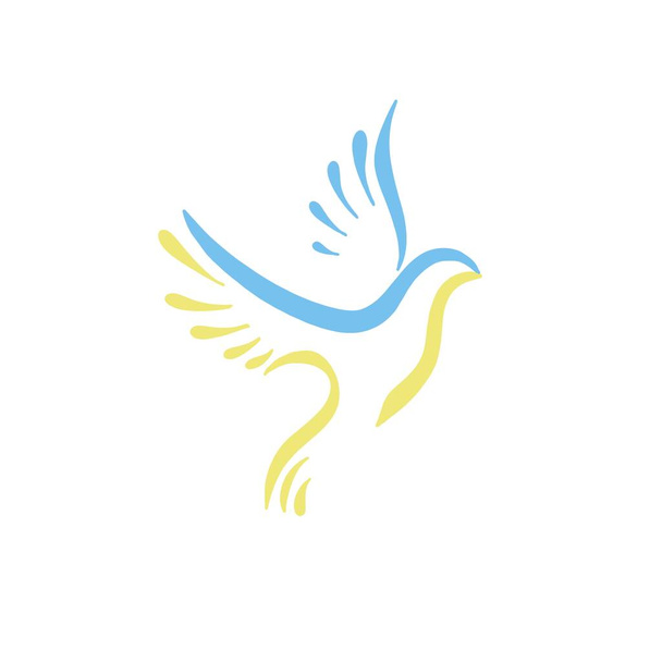 A béke jelképe. Repülő madár. Béke koncepció. sárga galambok szimbolizmus - ukrán zászló - Fotó, kép