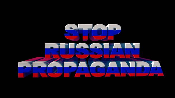 Die Inschrift Stop russian propoganda, in den Farben der Nationalflagge auf schwarzem Grund. kein Krieg 3d render - Foto, Bild