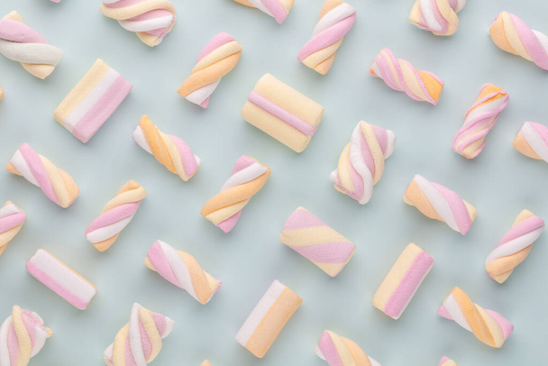 Colorful marshmallows background. Top view. Flat lay. - Фото, зображення