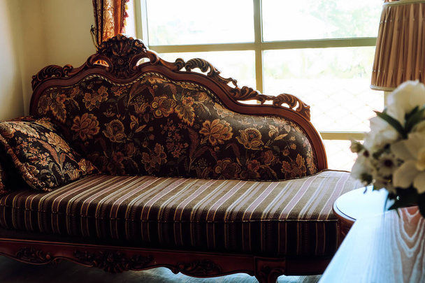Detail image of Pillows on an antique luxury sofa, interior design and decoration - Photo, Image