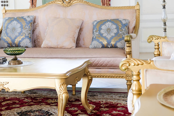 Detail image of Pillows on an antique luxury sofa, interior design and decoration - Photo, Image