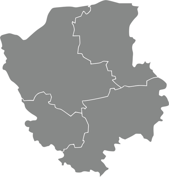 Grijze vlakke blanco vectorkaart van de raiengebieden van het Oekraïense administratieve gebied VOLYN OBLAST, UKRAINE met witte randen van de raienlijnen - Vector, afbeelding
