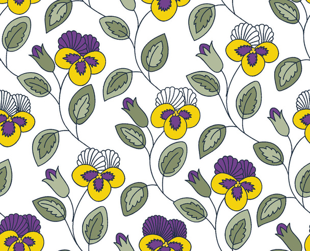 Beautiful pansy floral vines with outline seamless - Photo, Image