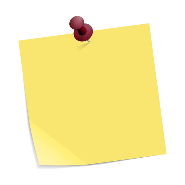 nota adhesiva amarilla con pin de empuje rojo - Vector, Imagen