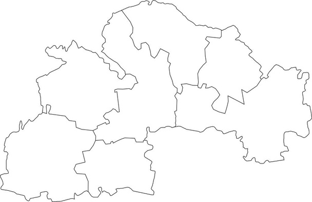 White flat blank vector map of raion areas of the Ukrainian administrative area of DNIPROPETROVSK (SICHESLAV) OBLAST, UKRAINE with black border lines of its raions - Vector, Image