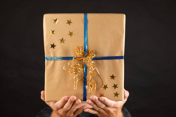 gift box with christmas gifts on a dark background - Zdjęcie, obraz