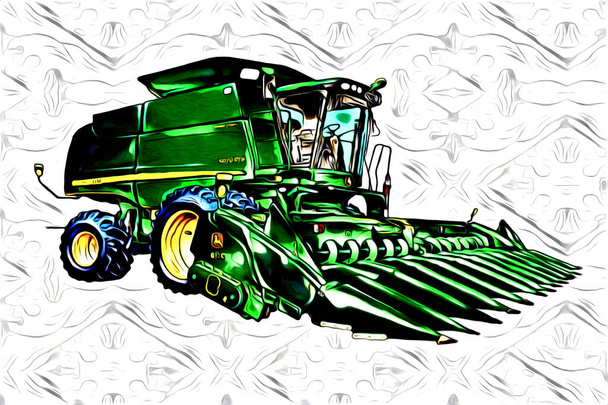 Agricultural tractor illustration color art vintage antique funny - Photo, Image