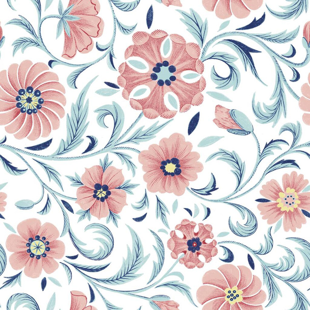 Gentle poppies field pattern in blue and pink. - Photo, image