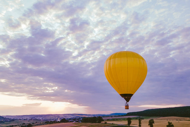 воздушный шар с корзиной над лавандовым полем - Фото, изображение