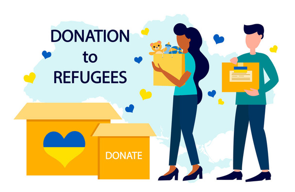 Pomoc humanitarna. darowizna dla uchodźców z Ukrainy. Pomoc Ukraina wektor banner - Wektor, obraz
