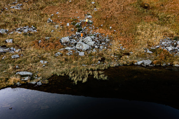 Гірське озеро між вершинами гір, дике озеро Карпат, чиста гірська вода в озері.. - Фото, зображення