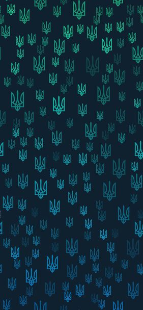 Blue Seamless pattern of trident on shield. Coat of arms of Ukraine phone background. - Vector, Image