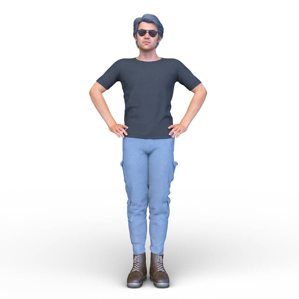 3D rendering of a man in a blue t shirt - Fotoğraf, Görsel