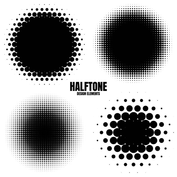Κύκλος halftone στοιχεία σχεδιασμού με μαύρες κουκίδες απομονώνονται σε λευκό φόντο. Comic διακεκομμένη μοτίβοVector εικονογράφηση. - Διάνυσμα, εικόνα