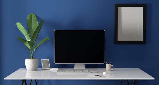 laptop op een bureau - mock up - 3d rendering - Foto, afbeelding