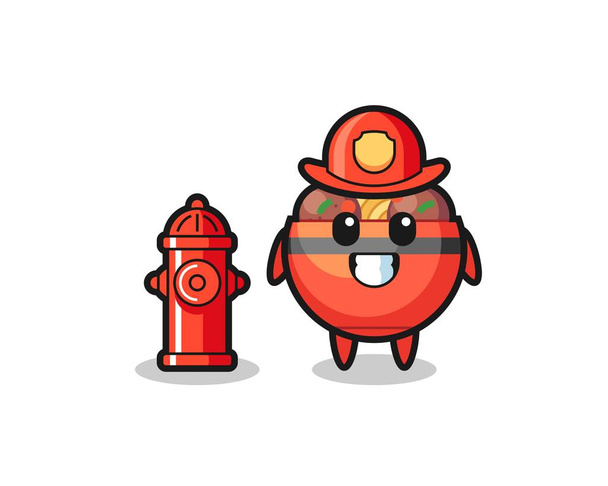 Mascot character of meatball bowl as a firefighter , cute design - Vector, Image