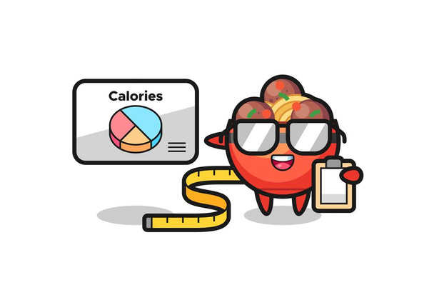Illustration de la mascotte de bol de boulette de viande comme une diététiste, design mignon - Vecteur, image