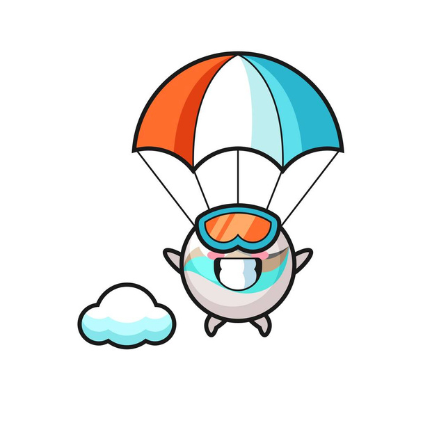 Marmor Spielzeug Maskottchen Cartoon ist Fallschirmspringen mit glücklicher Geste, niedliches Design - Vektor, Bild