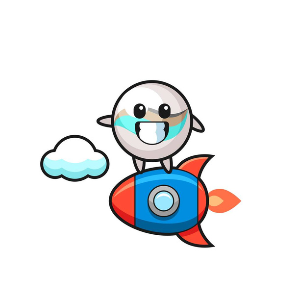 juguete de mármol mascota personaje montando un cohete, lindo diseño - Vector, Imagen