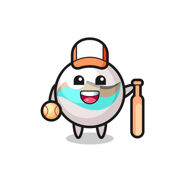 Personaje de dibujos animados de juguete de mármol como jugador de béisbol, diseño lindo - Vector, Imagen