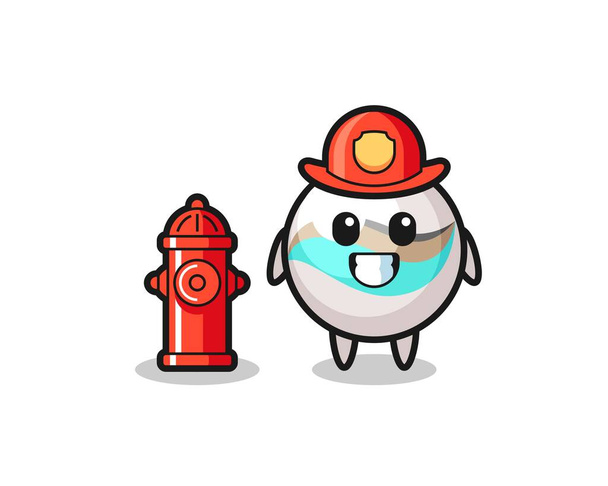 Personaje de la mascota de juguete de mármol como bombero, lindo diseño - Vector, Imagen