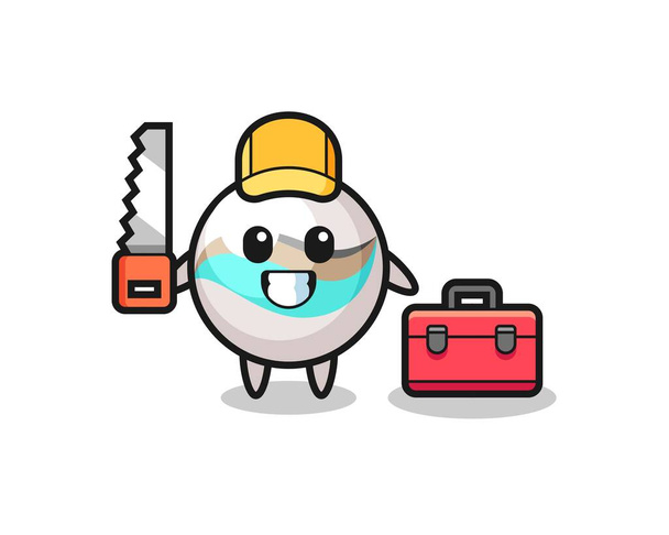 Illustration of marble toy character as a woodworker , cute design - Vector, Image